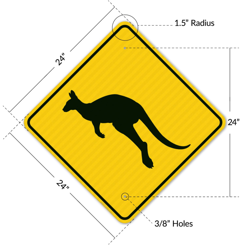 Diamond Grade Reflective Aluminum Kangaroos Warning Sign - 